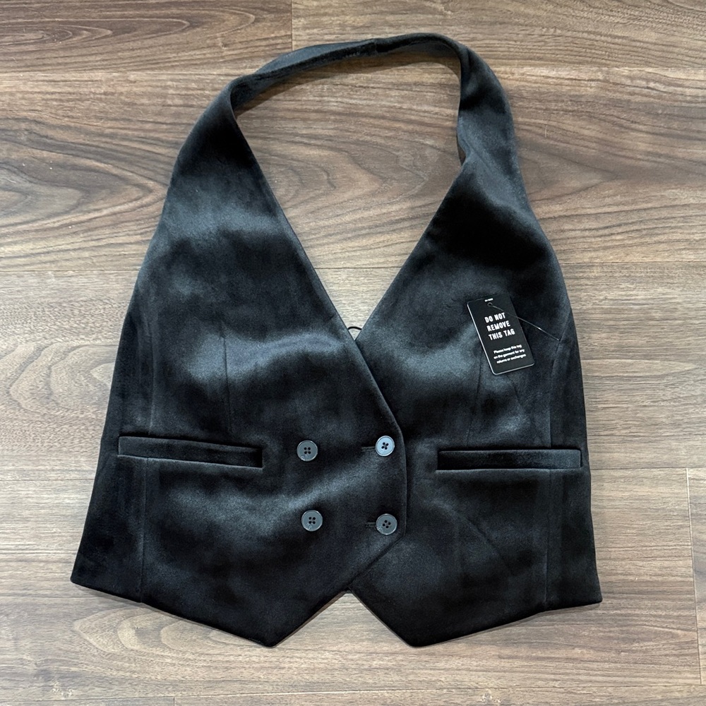 Express Black Velvet Button Front Vest
